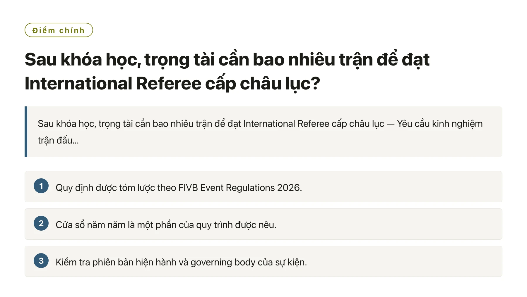Sau khóa học, trọng tài cần bao nhiêu trận để đạt International Referee cấp châu lục?——全文要点速览